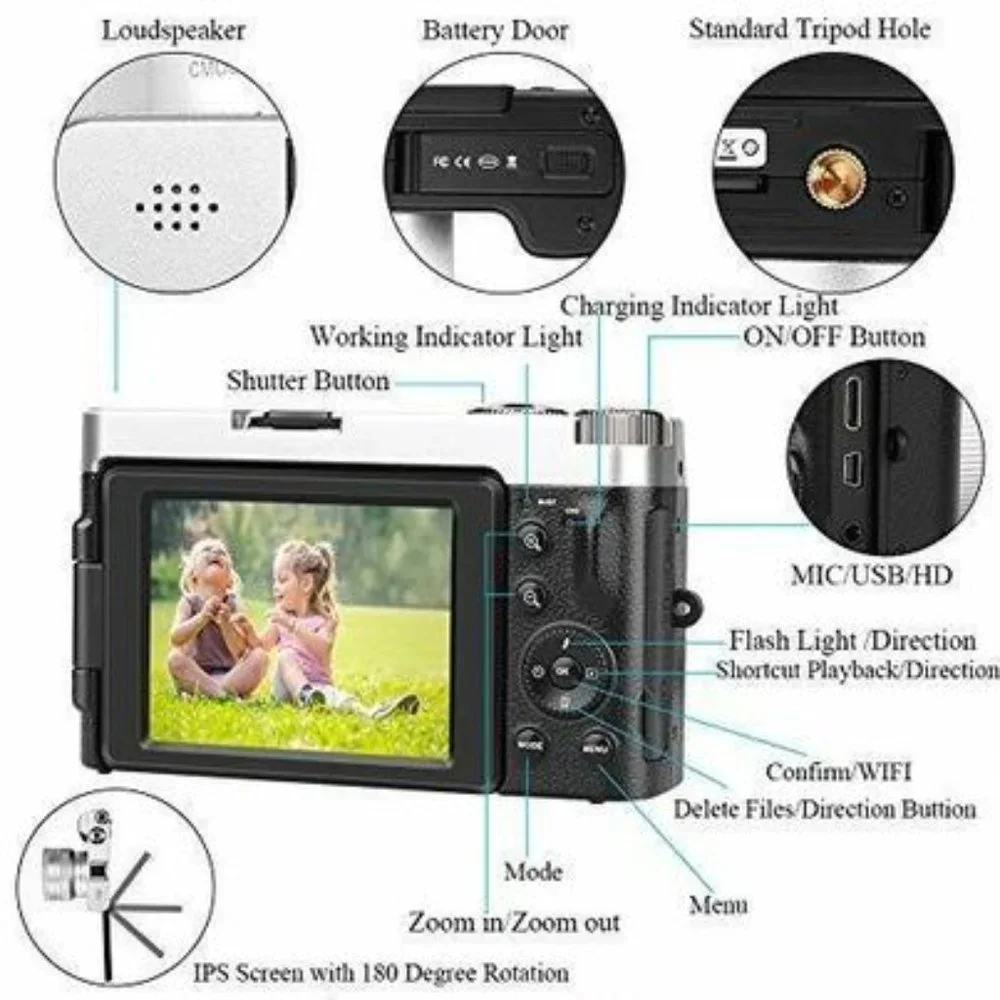 New Multifunctional Digital Vlogging Camera, Full HD, Wide Angle, Wi